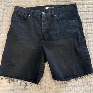 7” black denim shorts